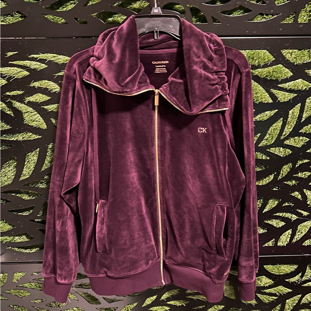Calvin Klein Deep Plum Soft Velour Full Zip Jacket, Women's 0X